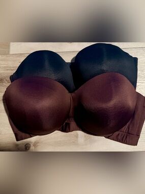 Cacique Strapless Molded Bra in Black and Deep Brown 44DDD 2 pieces